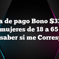 Fecha de pago Bono $33.000 para mujeres de 18 a 65 años Como saber si me Corresponde